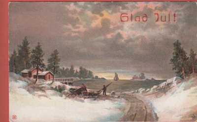 Rudolf Åkerblom Veneet ranalla,  talvimaisema