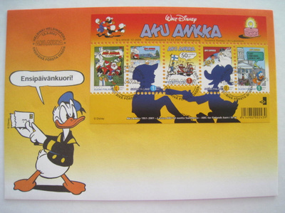  FDC  Aku Ankka 13.3.2001 Ensipäivänkuori