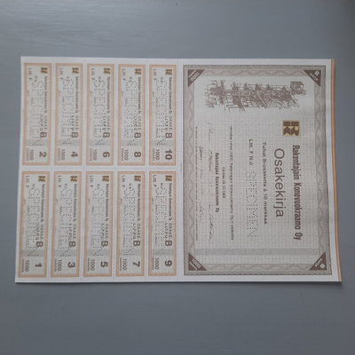 osakekirja Rakentajain konevuokraamo -88 spec.