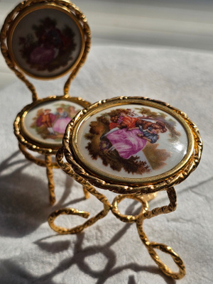 Vintage Limoges France Porcelain Miniature Chairs – Pair