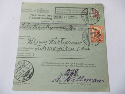 1928 Uuras postiosoitus os Tohmajärvi