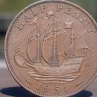 Half Penny 1951. Pronssivärinen kolikko. Halkaisija - 24 mm. - pikkukuva 3