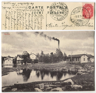 Mänttä Kylänäkymä, kulkenut 1908