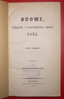 SUOMI, Tidskrift i fosterländska ämnen 1851 ja 1852