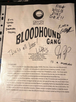 Bloodhound Gang tiedote nimikirjoituksilla