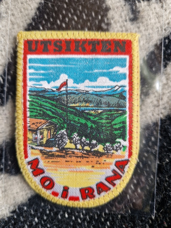 Utsikten Mo.i.Rana vintage kangasmerkki