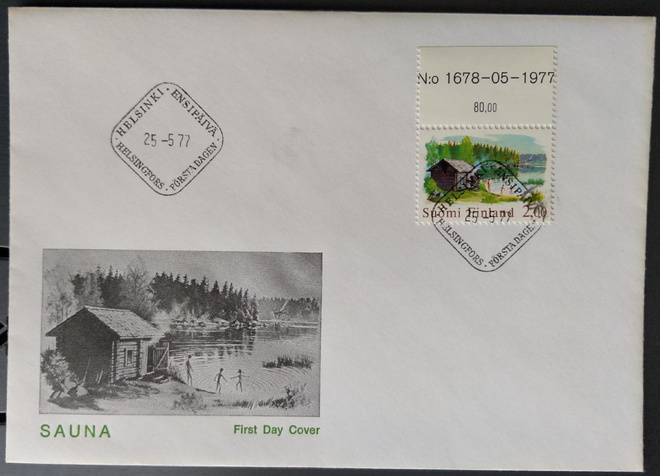 Sauna -yleismerkki 2,00 FDC-kuorella 1977