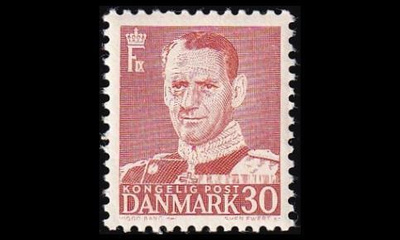 Tanska 334_IVa ** Frederik IX 30 öre ruskeanpunainen (1952)