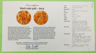 Alankomaat, Utrecht Trade Ducat 1800 kulta raha.