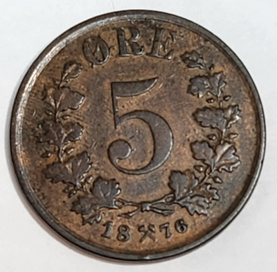 Norja 5 Äyrin kolikko 1876