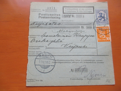 1930 Rautu sekapostiosoitus