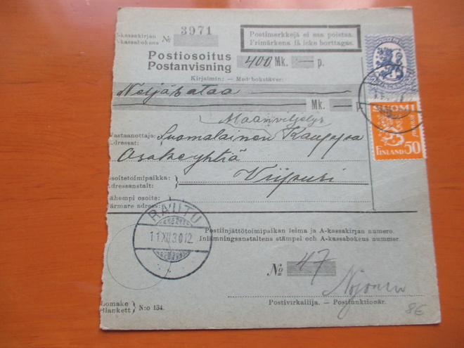 1930 Rautu sekapostiosoitus