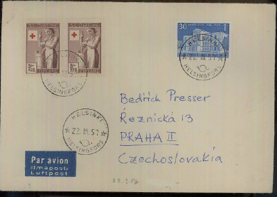 1956 Vaasa + 1946 PR 3mk 2kpl lentokirje CSR:ään