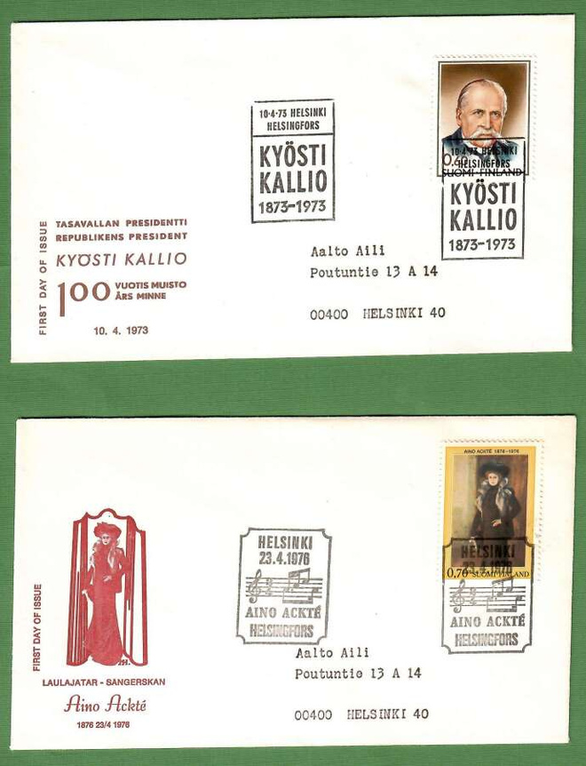 FDC- Kyösti Kallio 1973 ja Aino Ackte 1976 (100)