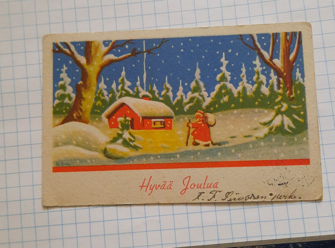 Orvo Sundelin pukki lumisateessa, kulkenut