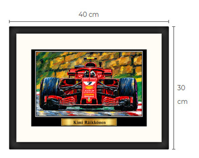 Uusi Kimi Räikkönen F1 art print kehystetty 30 cm x 40 cm