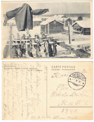 Vanha kortti, Sodankylä, Poronlihaa, vuodelta 1943