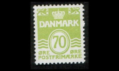 Tanska 648 ** Aaltoviiva 70 öre vaal.vihreä (1977)