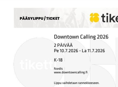 Downtown Calling-festareille 2pvän lippu.