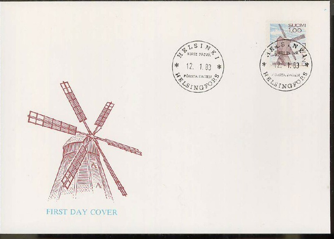 1983 1mk tuulimylly (hammastettu 4-siv.) FDC