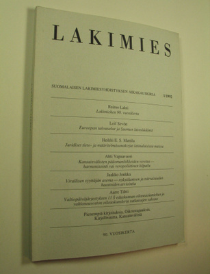 Lakimies, 90. vuosikerta, 1/1992 : suomalaisen lakimiesyh...