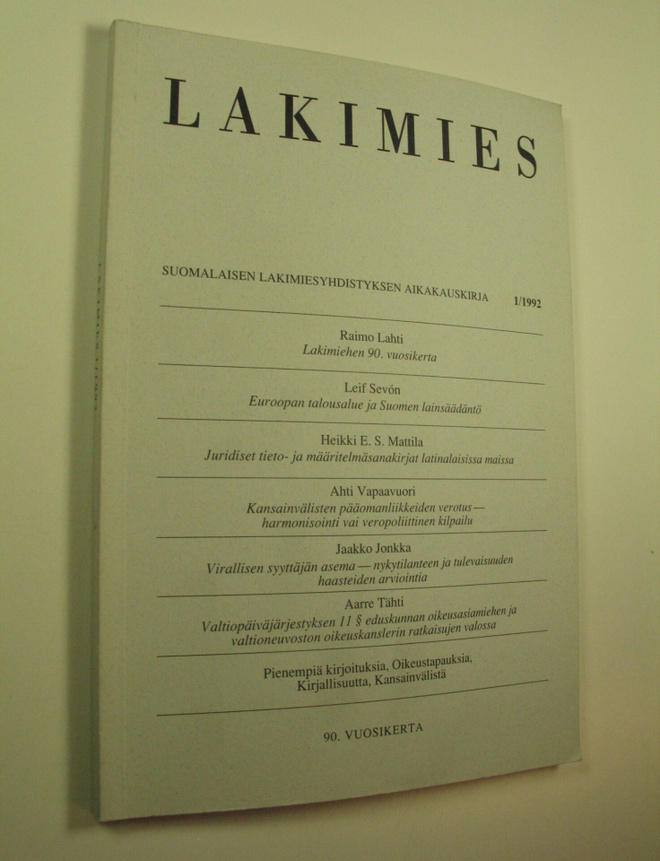 Lakimies, 90. vuosikerta, 1/1992 : suomalaisen lakimiesyh...
