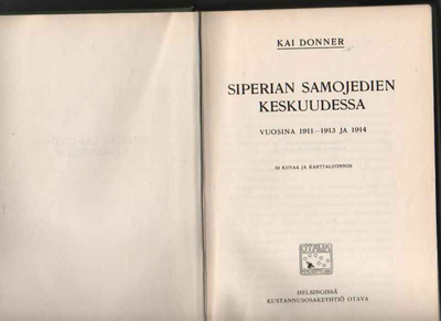 Donner, Kai: Siperian samojedien keskuudessa, Otava 1915, 1p