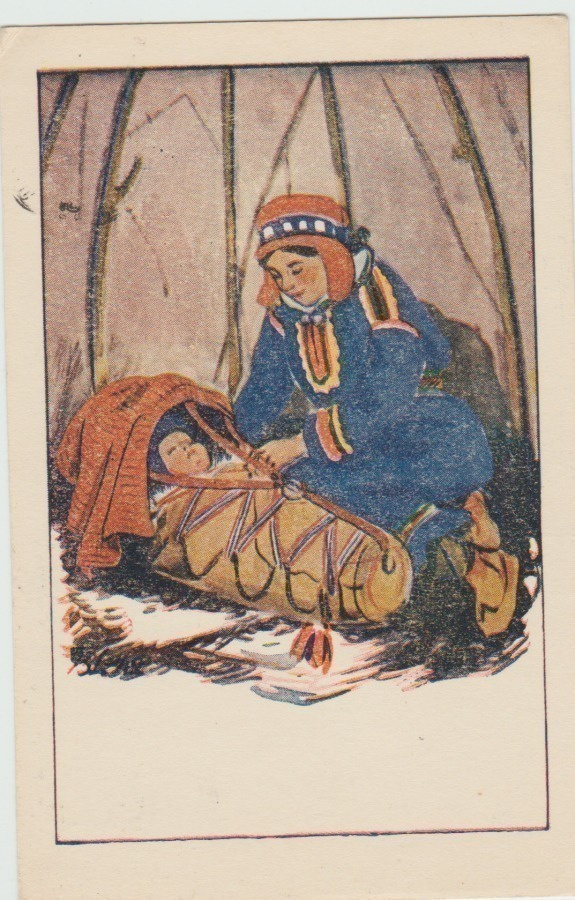 Saamelaisäiti kodassa, lapsi komsiossa  (R)