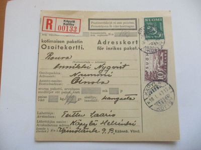 1943 Käpylä R osoitekortti