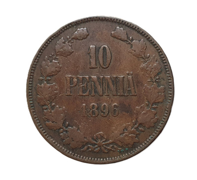 10 Penniä 1896 Variantti 1.2 / 9 ja 6 vinossa oikealle