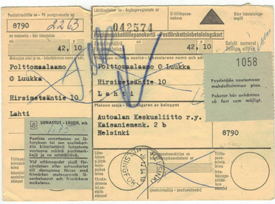 M63 1964 postiennakkopaketin palautus