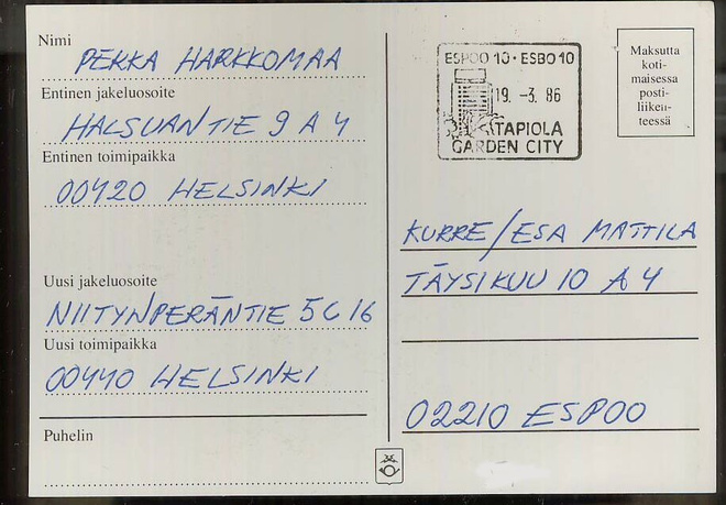 1986 Tapiola Garden City  matkailuleima