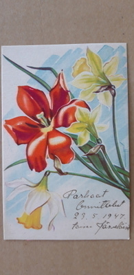 Inga Fagerholm vanha kukkakortti 108/10, v. 1947