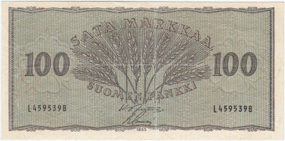 100 Markkaa 1955 L-sarjaa, kl.4