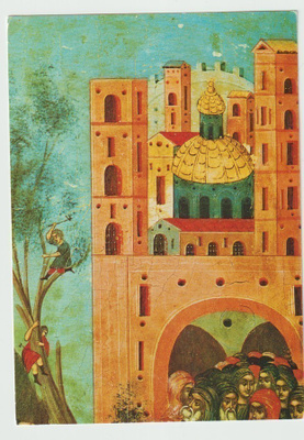 Jesus enters into Jerusalem , Russian icon 16 th century