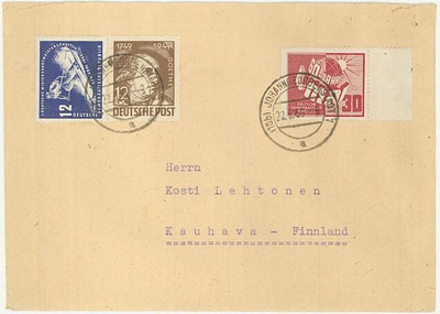 DDR Mi 250 ym kirje Suomeen