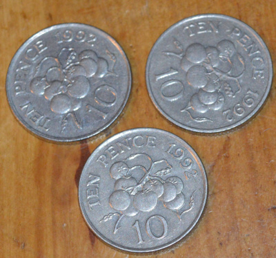 10 pence kolikkoja Guernseyn saarilta -Bailiwick of Guernsey