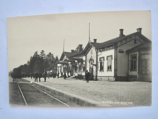 VANHA Postikortti Antrea Rautatie Asema Juna 1930-l