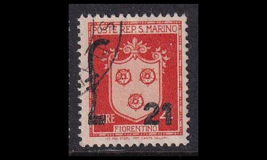 San Marino 377 o Vaakuna 21/4 L päällepainama (1947)
