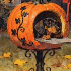 Halloween mäyräkoira kurpitsapostilaatikossa - pikkukuva 1