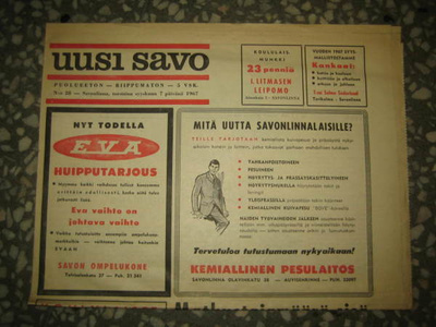 Sanomalehti :  Uusi Savo 7.9.1967