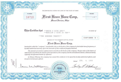 First-Knox Bank Corp. osakekirja