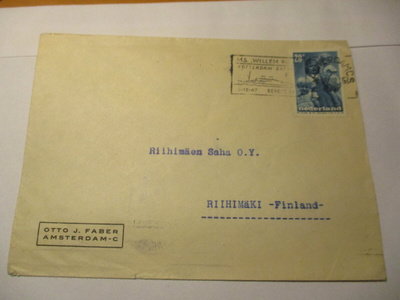 1947 Hollanti kuori Riihimäelle, laiva-aiheinen frankk.
