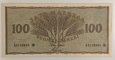 100 markkaa 1955 A011B604*