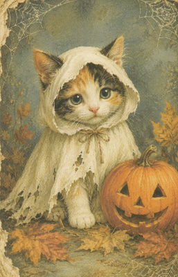Halloween pienellä kissalla repalainen kummitusasu