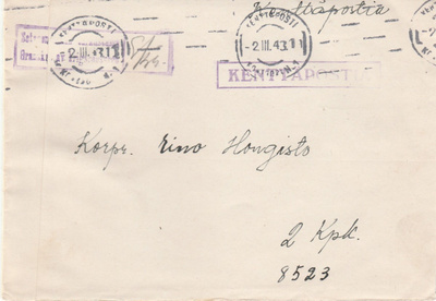1943, Kirje Kenttäpostia, Kenttäpostikonttori 1