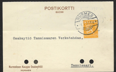 Postil. - Yl.m. 1,25mk (LAPE 177) Nurmes 1.1.1937