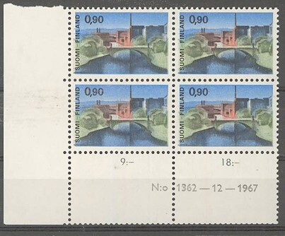 1968 90p Hämeensilta kulmaneliö nrolla 1362 ++