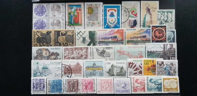 RUOTSI 1970-80 luku LEIMATTUJA postimerkkejä 38 kpl