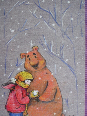 Anna Loch karhu ja tyttö halaavat